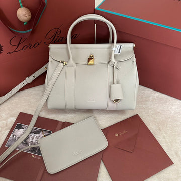 LOOM BAG 25 IN PALE GRAY SMOOTH CALFSKIN WITH GOLD HARDWARE House Of Sarah