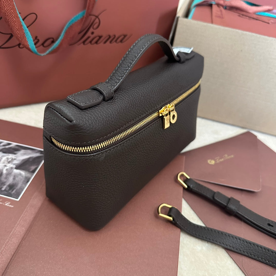 EXTRA POCKET L19 IN DARK BROWN CALFSKIN WITH GOLD HARDWARE House Of Sarah Bags