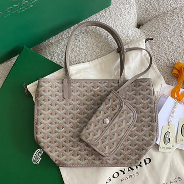 ANJOU MINI BAG 20 IN GREY MIX GREEN GOYARDINE CANVAS AND CALFSKIN House Of Sarah Bags