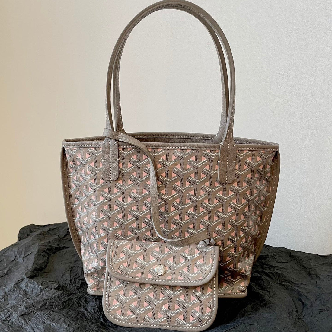 ANJOU MINI BAG 20 IN GREY MIX PINK GOYARDINE CANVAS AND CALFSKIN House Of Sarah Bags