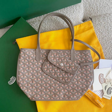 ANJOU MINI BAG 20 IN GREY MIX PINK GOYARDINE CANVAS AND CALFSKIN House Of Sarah