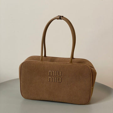 BEAU TOP HANDLE BAG 34 IN MEDIUM BROWN CORDUROY House Of Sarah Bags