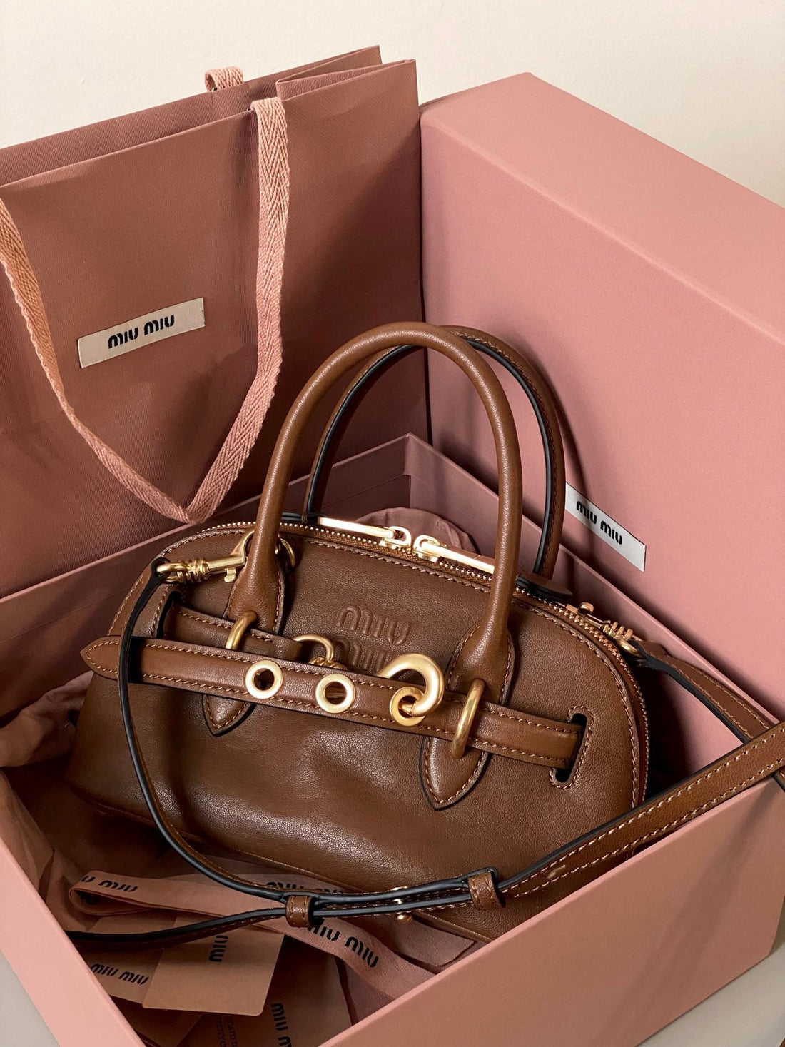 AVENTURE NAPPA MINI BAG 21 IN RUSSET BROWN CALFSKIN GOLD HARDWARE House Of Sarah