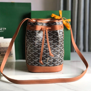 PETIT FLOT BUCKET BAG 22 IN BLACK GOYARDINE CANVAS AND TAN LAMBSKIN TRIM House Of Sarah