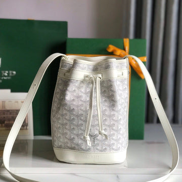 PETIT FLOT BUCKET BAG 22 IN WHITE GOYARDINE CANVAS AND LAMBSKIN TRIM House Of Sarah
