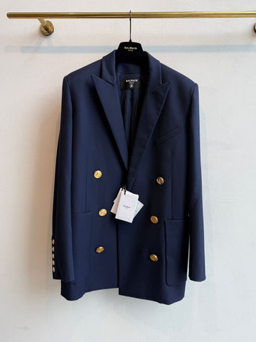 Balmain Oversized Double Breasted Blazer Dark Navy