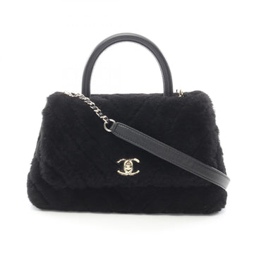 Chanel Coco Handle Flap Shevron V Stitch Fur Handbag