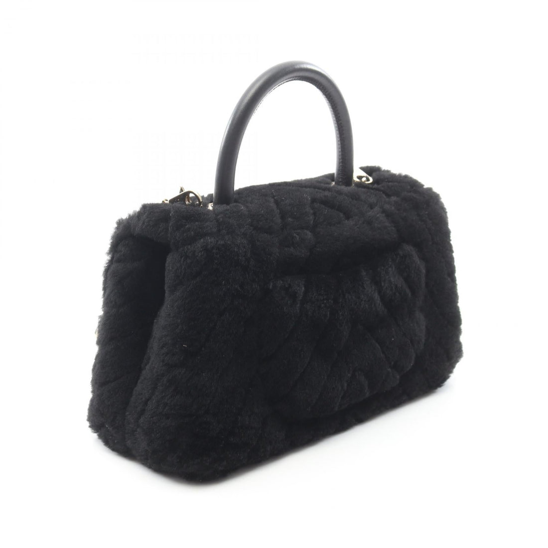 Chanel Coco Handle Flap Shevron V Stitch Fur Handbag
