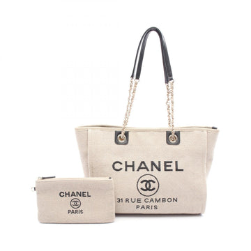 Chanel Deauville Canvas Leather Tote Bag