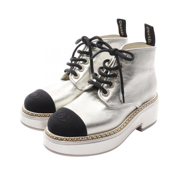 Chanel Coco Mark Leather Fabric Boots