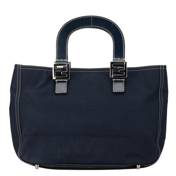 Fendi Logo Hardware Canvas Leather Handbag