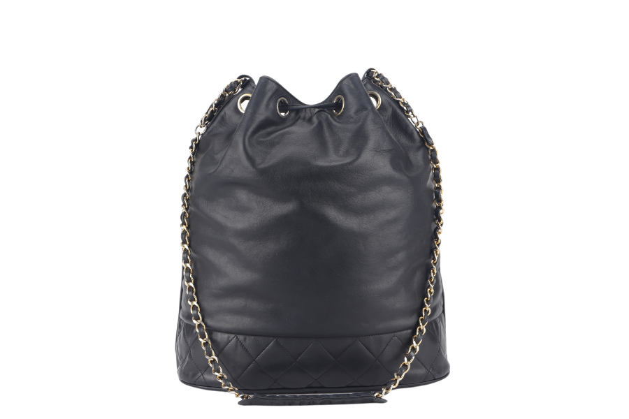 CHANEL   BLACK LAMBSKIN BUCKET BAG WITH COIN POUCH GOLD HARDWARE NO HOLO, NO  AND NO DUST COVER