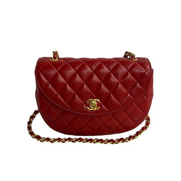 CHANEL Shoulder Bag lambskin Red Matrasse