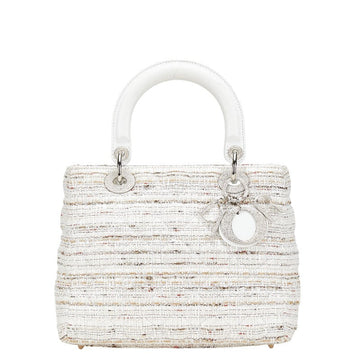 Dior Lady Dior Cannage Tweed Canvas Leather Handbag
