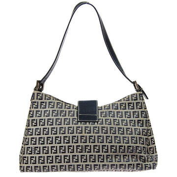 Fendi Zukka Pattern Hand Bag Navy Gray Canvas Leather   Italy TT117