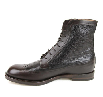 GUCCI Men's Lace-up Ostrich Leather Ankle Boots Brown 322508 US 8