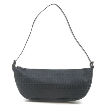 FENDI Zucchino Canvas Leather Shoulder Bag Pouch Black 8BR144
