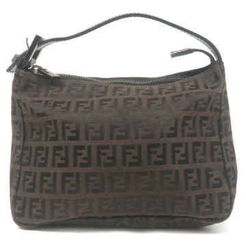 FENDI Zucchino Canvas Leather Hand Bag Brown Black