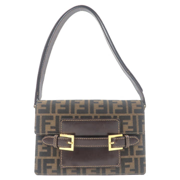 FENDI Zucca Canvas Leather Shoulder Bag Khaki Black 15079