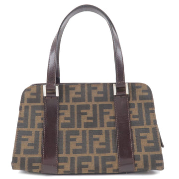 FENDI Zucca Print Canvas Leather Hand Bag Purse Brown Black