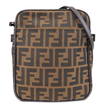 FENDI Zucca Canvas Leather Shoulder Bag Brown Black 8BT053