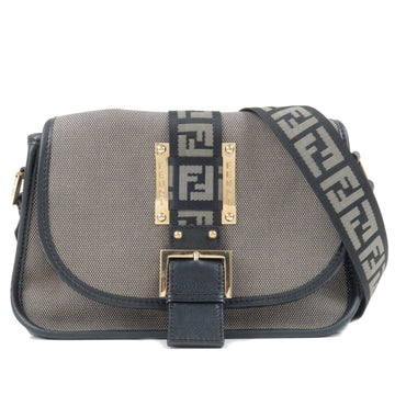 FENDI Zucca Canvas Leather Shoulder Bag Gray Black 8BT097