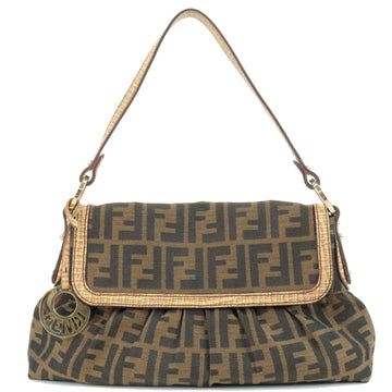 FENDI Zucca Canvas Leather Shoulder Bag Beige Brown 8BR445