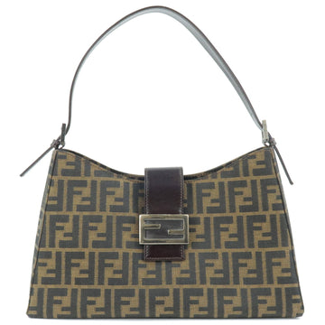 FENDI Zucca Canvas Leather Shoulder Bag Khaki Black 0916115002 sed F/S