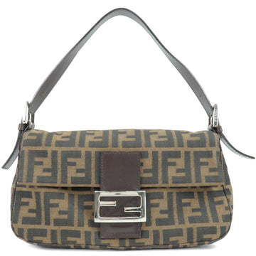 FENDI Zucca Canvas Leather Mamma Baguette Shoulder Bag Brown 26424