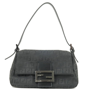 FENDI Zucchino Canvas Leather Mamma Bucket Hand Bag Black 8BR180