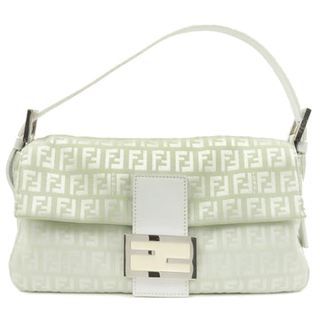 FENDI Zucchino Mamma Baguette Canvas Leather Bag White Green