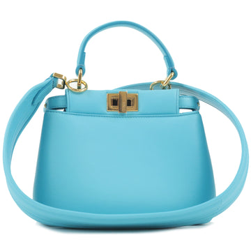 FENDI Leather Peekaboo Iconic XS 2Way Bag Light Blue 8BN320