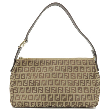 FENDI Zucchino Canvas Leather Shoulder Bag Beige Brown 8BR444