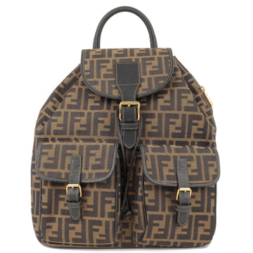 FENDI Zucca Back Pack Canvas Leather Ruck Sack Khaki Black 258460
