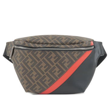 FENDI Zucca PVC Leather Waist Bag Body Bag Khaki Red 7VA434