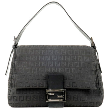 FENDI Zucchino Mamma Baguette Canvas Leather Hand Bag Black 8BR001