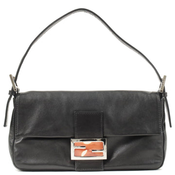 FENDI Mamma Baguette Leather Shoulder Bag Purse Black 26424