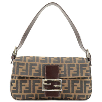 FENDI Zucca Canvas Leather Mamma Baguette Shoulder Bag Brown 26424