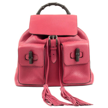 GUCCI Bamboo Back Pack With Fringe Leather Pink 370833