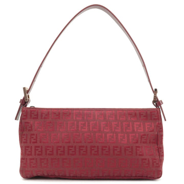 FENDI Zucchino Canvas Leather Shoulder Bag Red 8BR042