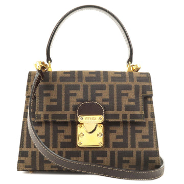 FENDI Zucca Canvas Leather 2Way Bag Hand Bag Brown Black 13820