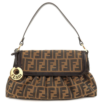FENDI Zucca Canvas Leather Shoulder Bag Brown Black 8BR445
