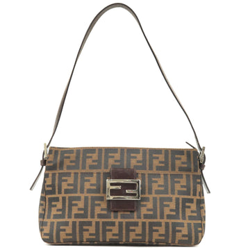FENDI Zucca Canvas Leather Shoulder Bag Brown Black 26566