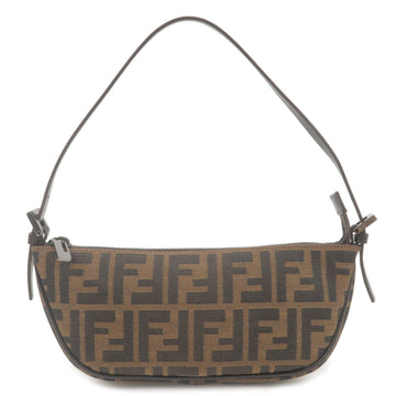 FENDI Zucca Canvas Leather Shoulder Bag Brown Black 8BR133