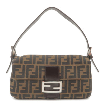 FENDI Zucca Mamma Baguette Canvas Leather Shoulder Bag Brown 26424