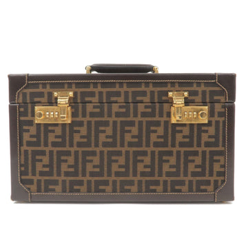 FENDI Zucca Canvas Leather Vanity Bag Makeup Box Khaki Black