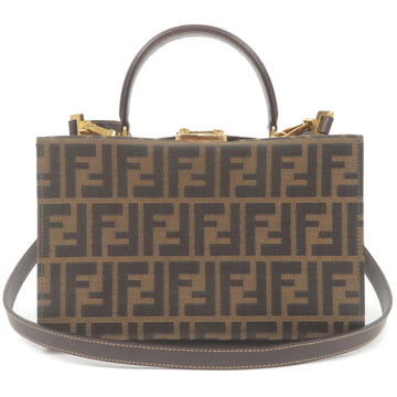FENDI Zucca Canvas Leather Vanity Bag Khaki Black Brown 14548