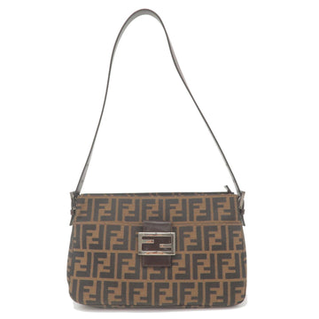 FENDI Zucca Canvas Leather Shoulder Bag Brown Black 26566