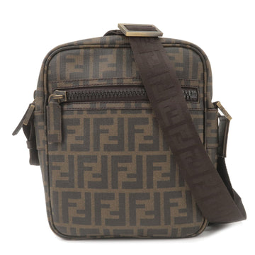 FENDI Zucca Logo Print PVC Shoulder Bag Khaki Black 7VA232