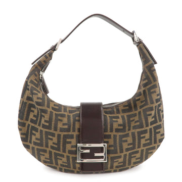 FENDI Zucca Canvas Leather Shoulder Bag Brown Black 0916321001